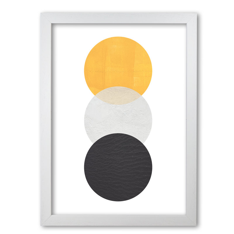Yellow And Black Abstract Circles - Print, 30 cm H x 21 cm W x 5 cm D, White Grain Frame