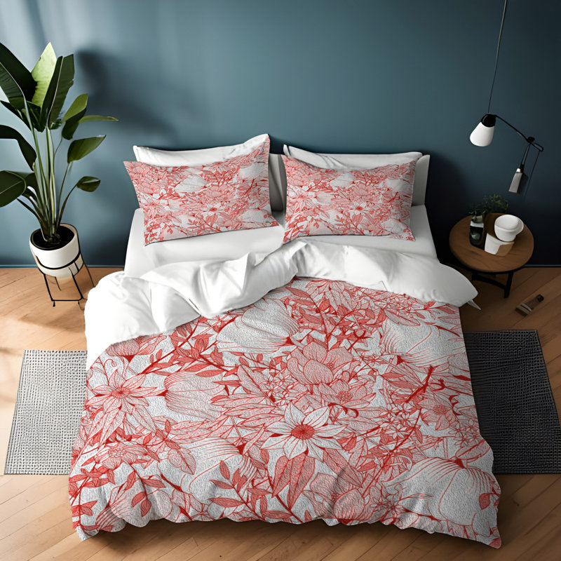 Polyester Floral Duvet Cover, King Duvet Cover + 2 King Shams