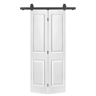 36 po X 80 po Porte de grange pliante en bois aggloméré 2 panneaux 2 pièces avec quincaillerie coulissante