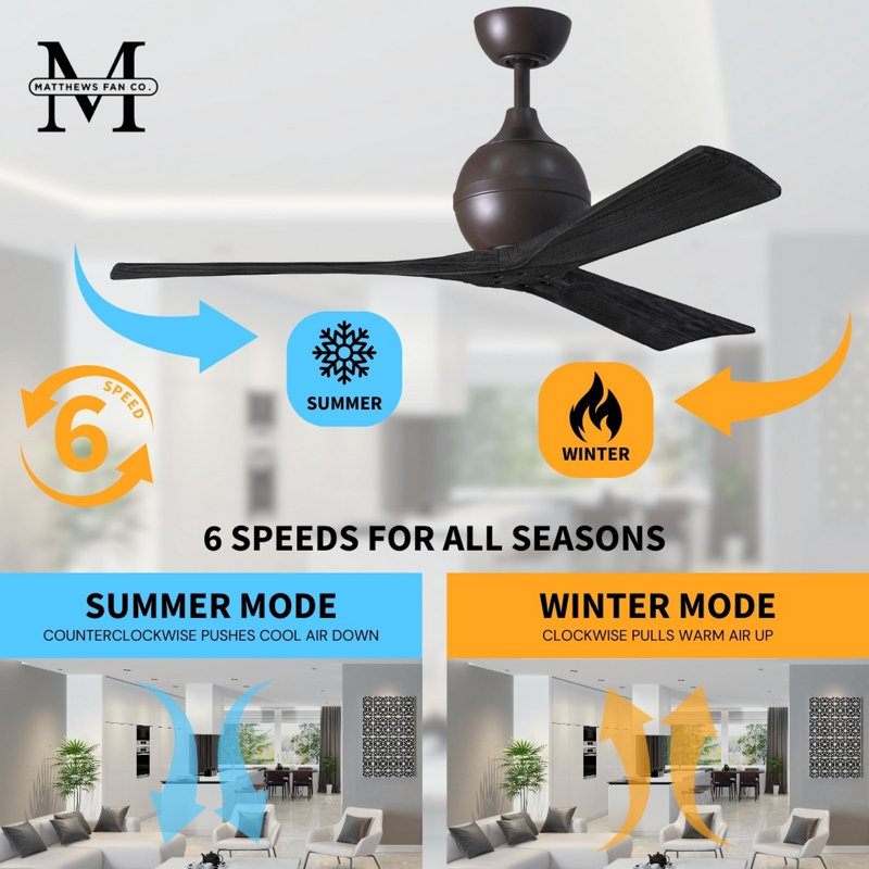 60" Irene Paddle 3 Blade Ceiling Fan, 42", Textured Bronze, Matte Black