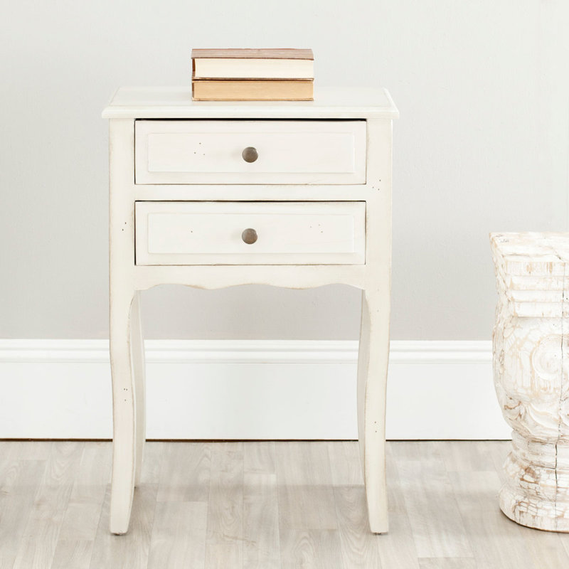 Élégante table de chevet 19 po avec 2 tiroirs Faredo - Table de bout classique en bois de style français pour toute pièce