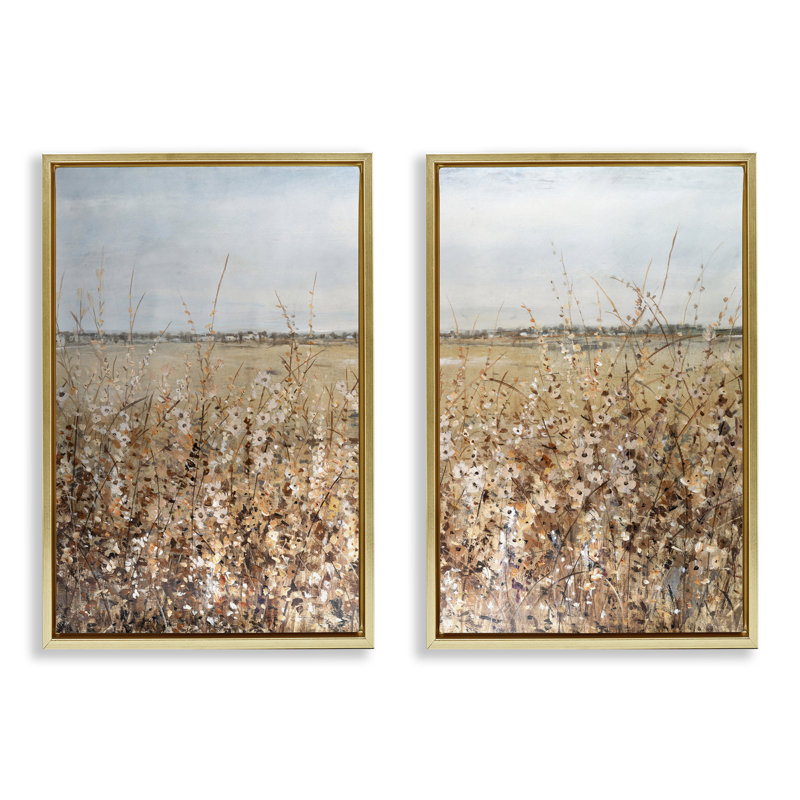  Ensemble de 2 toiles flottantes Rustic Country Prairie par Tim Ottoole, H 31 po x l 21 po, Cadre flottant métallique doré