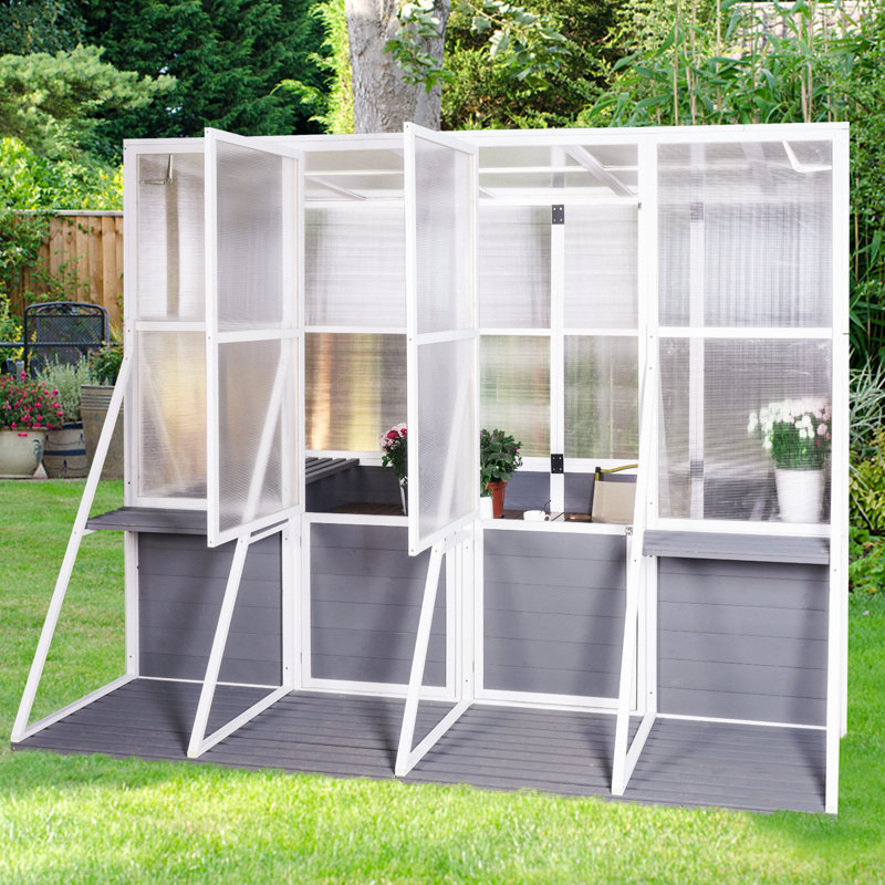 Serre en bois avec panneaux en polycarbonate de 103,94 po x 98,43 po x 77,56 po Olivia