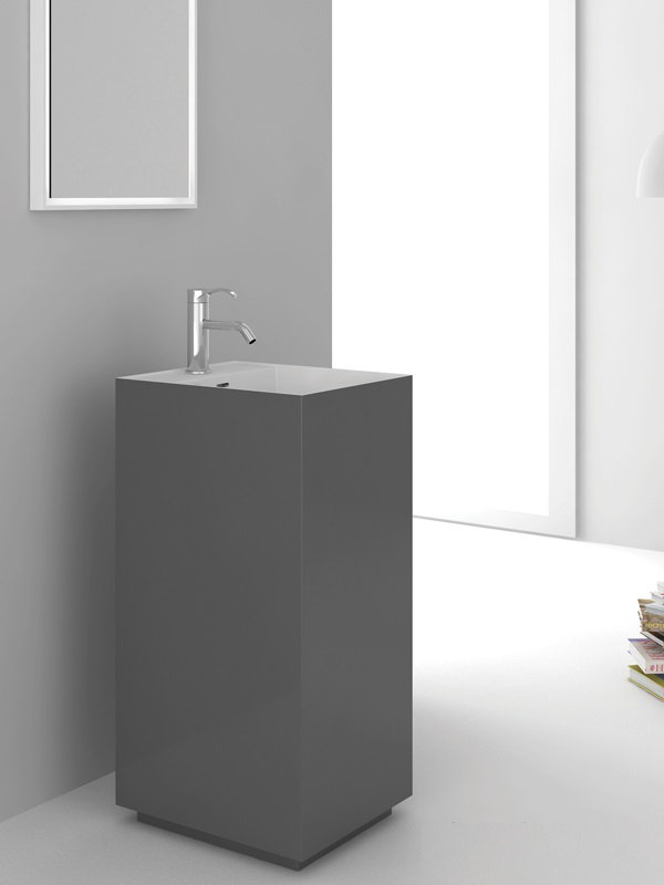 Lavabo de salle de bain carré à piédestal avec trop-plein, Blanc