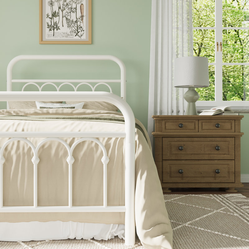 Vintage Style Metal Platform Bed Frame With Arch-Design Headboard And Footboard, Twin, Ivory