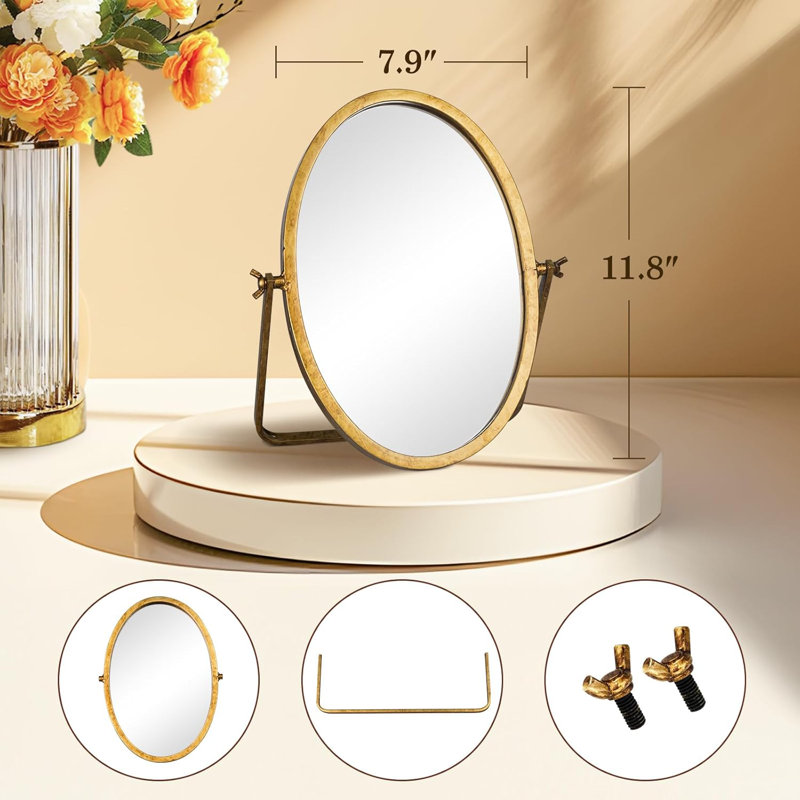 Vintage 11.8" L X 7.9" W Gold Metal Framed Oval Makeup Mirror