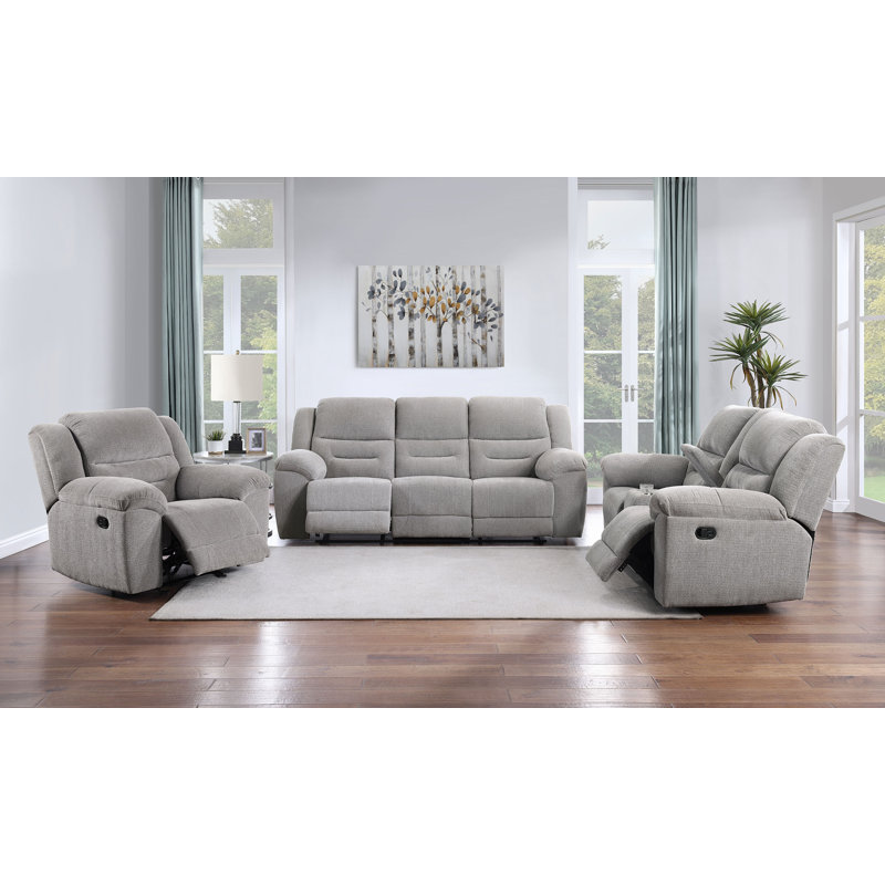 Ensemble de canapé inclinable en chenille 3 pièces G Wilson Alwyn Home - gris