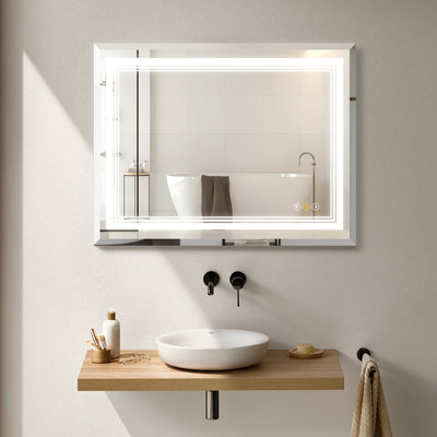 36" W x 30" H  Frameless LED Bathroom Wall Mirror with Front & Back Lighting, 3-Color Dimmable Light, Anti-Fog, Memory Function
