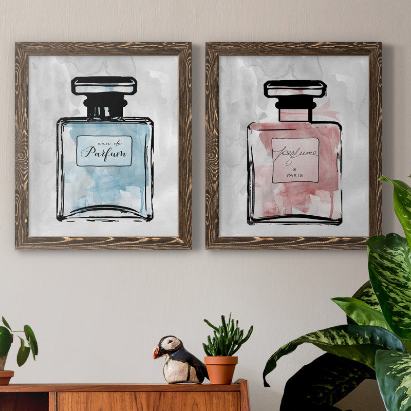 «Blue Wash Perfume», ensemble de 2 reproductions d'art, H 24 po x l 36 po x P 1,5 po, Toile avec cadre en noyer, Pas de tapis