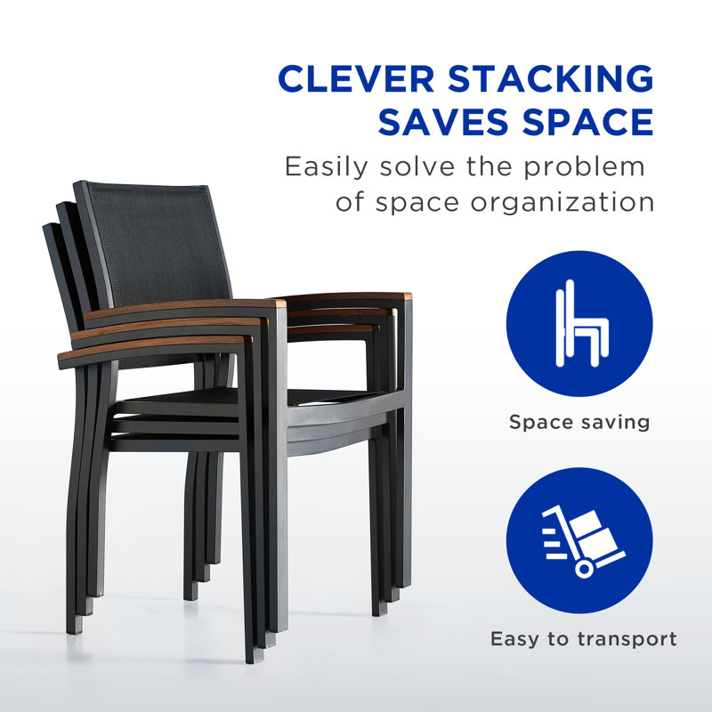 Heck Rectangular Outdoor Dining Set with Extension Teak Tabletop, 8, Dark Charcoal, 30.3" H x 95.7" W x 39.4" D