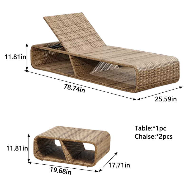 Ensemble de chaise longue d'extérieur en osier avec table
