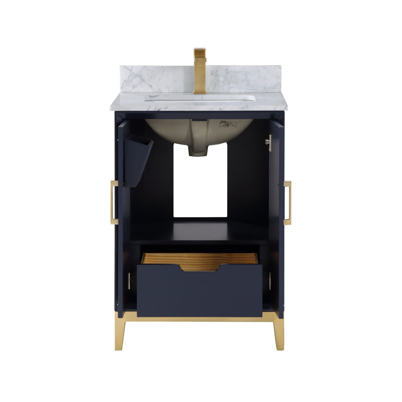 Gracie 24'' W Single Vanity, Carrara Marble/Single Faucet Mount, Pacific Blue