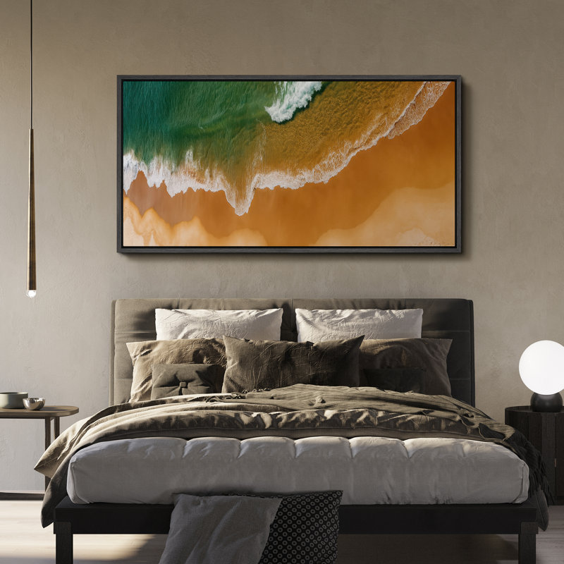 Grande impression sur toile encadrée, impression de paysage de plage pour un décor moderne, Noir, H 30 po x l 60 po