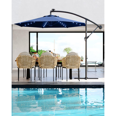 10FT Oversized Sunshade Umbrella,Hanging Cantilever Umbrella Outdoor Sun Shade,Easy Tilt Adjustment, 8 Ribs, UV Protection with 32 LED Lights