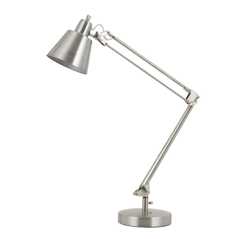 60W Metal Task Lamp with Adjustable Arms and Swivel Head, Silver, Silver