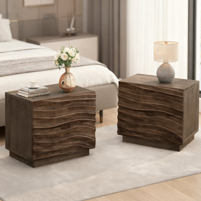 Table de chevet en bois massif avec 2 tiroirs, ensemble de 2 tables de chevet sans poignée