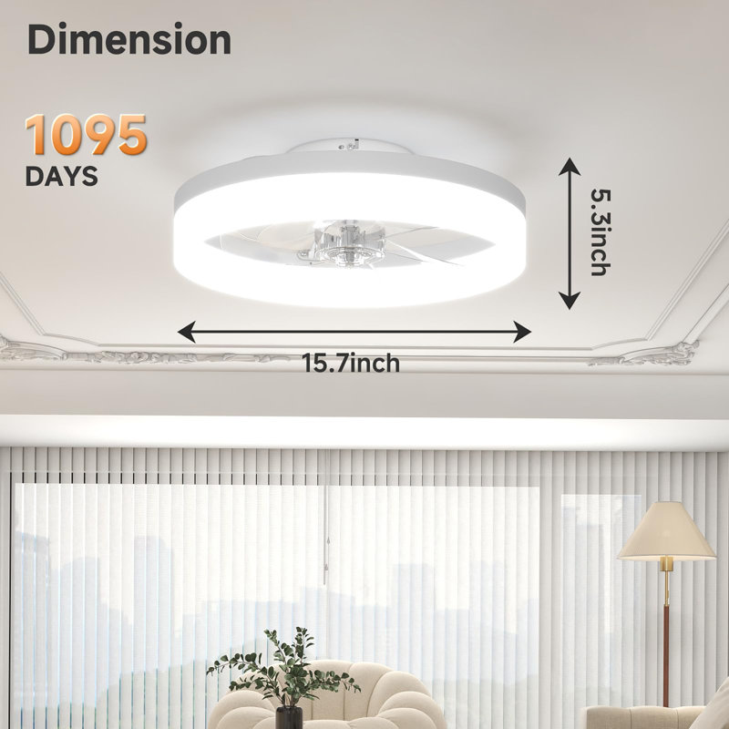 15.7 inch Small Ceiling Fans with Lights and Remote, White, White