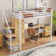 Lit mezzanine en métal avec garde-robe, bureau et étagère de rangement ouverte-278411671