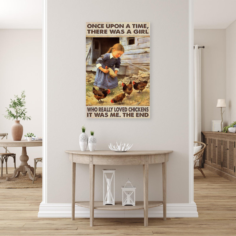 Impression sur toile, "A Girl Who Really L aimé Chickens", H 36 po x l 24 po x P 1,25 po