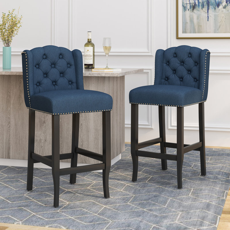 Ensemble de 2 tabourets de comptoir à oreilles capitonnés 31 po Vienna, bleu marine et brun foncé Vienna, Marine