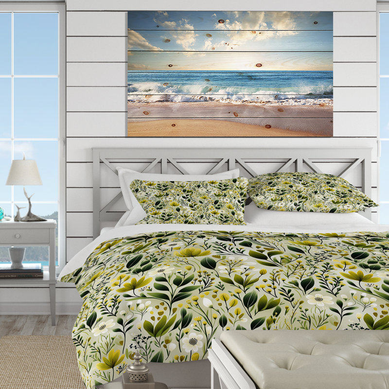 Ensemble de housse de couette Meadow Greenery Botanical Green I, Housse de couette simple + 1 taie décorative stan