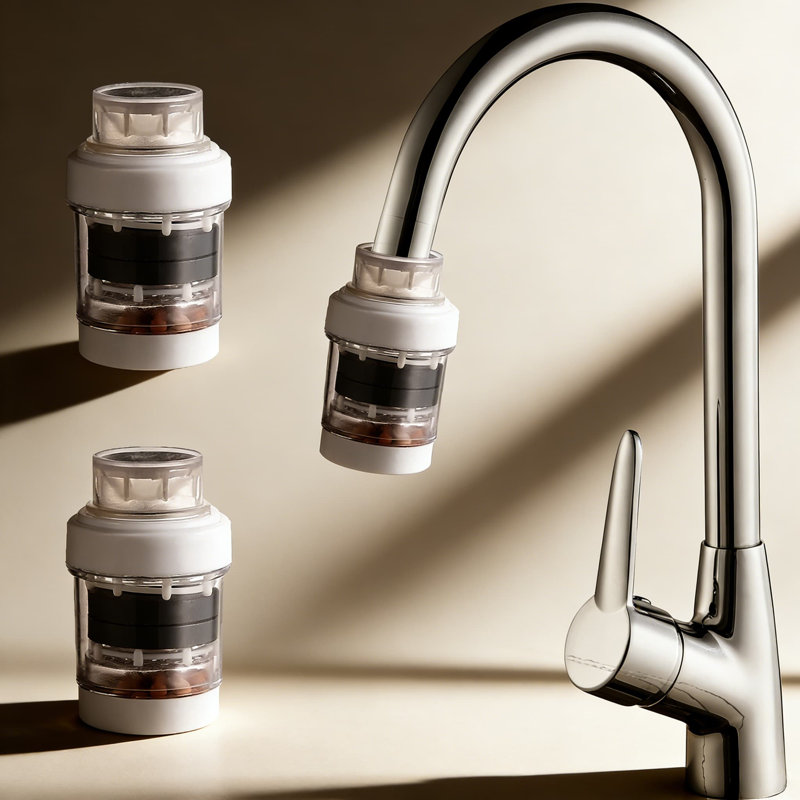Ensemble de 2 filtres à eau pour robinet, système de filtration au charbon actif qui élimine le chlore, les fluides, les métaux lourds et l'eau dure pour les robinets de cuisine et de salle de bain