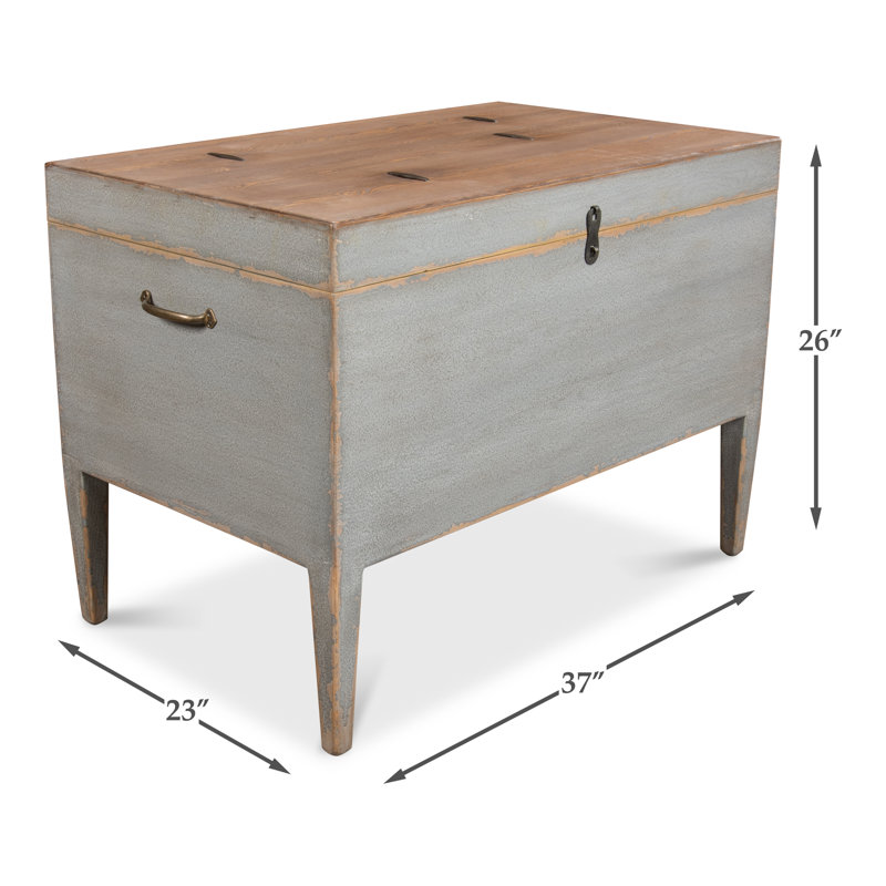 Gray Rectangular Wood and Metal Storage Trunk Table