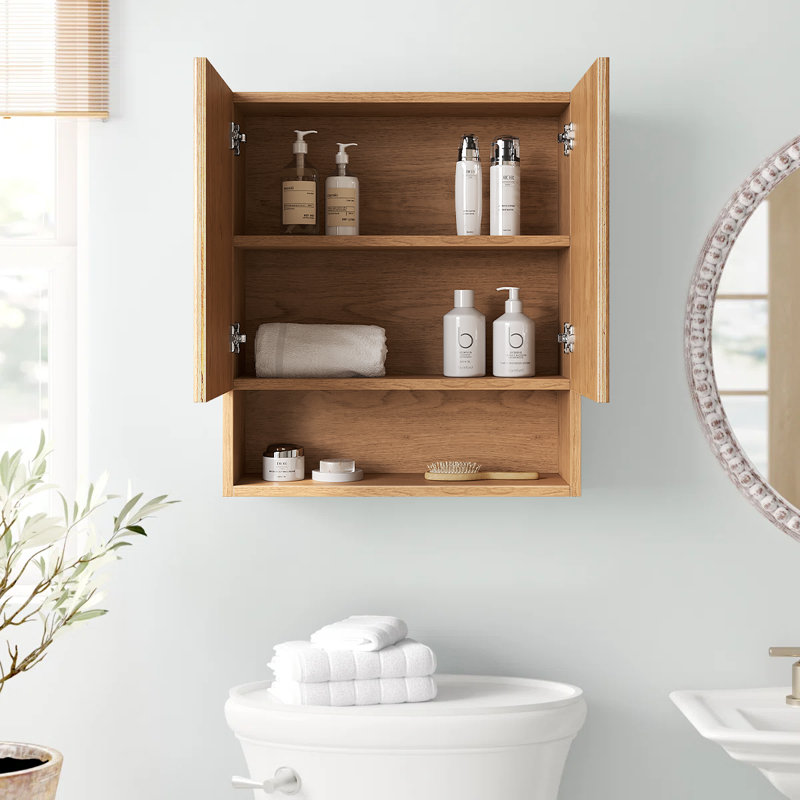 Armoire de salle de bain murale moderne en bois naturel rayé 26 po Modern