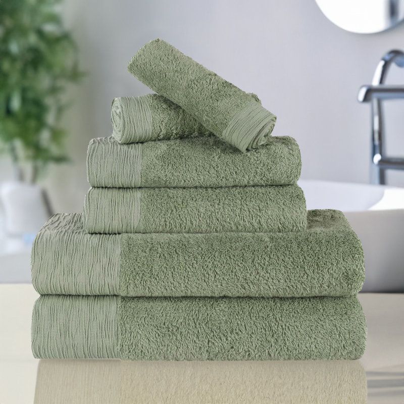 Ensemble de serviettes en rayonne de bambou et en coton mélangé hypoallergénique, Vert, Ensemble 6 serviettes de bain