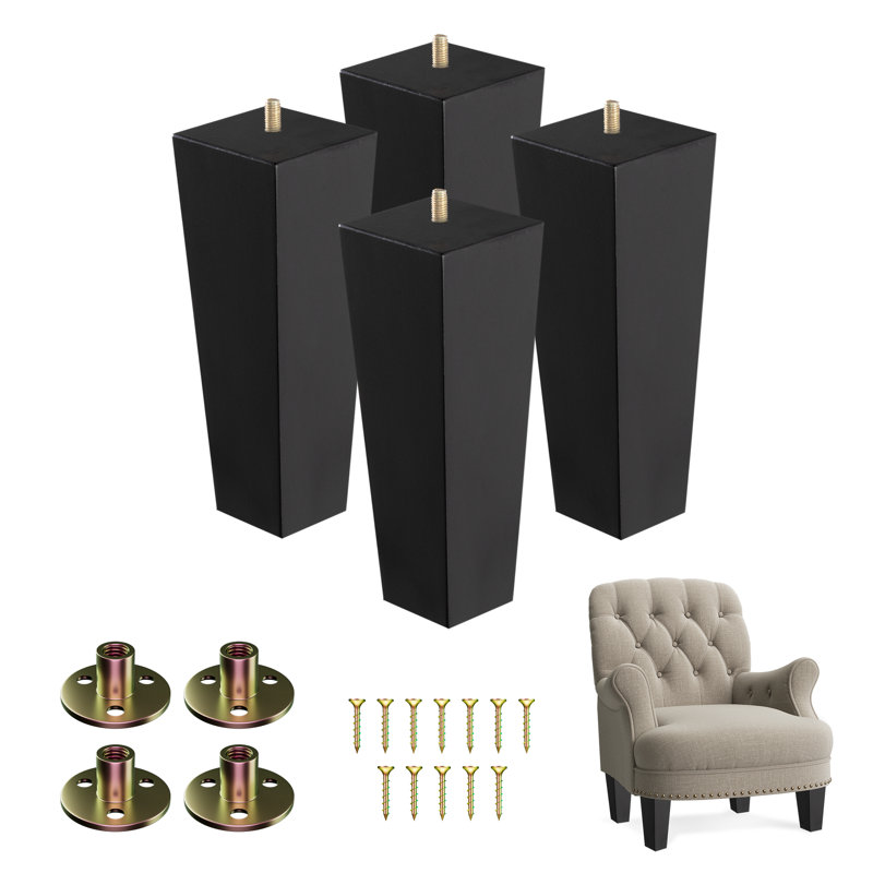 Pieds de meubles en bois Achan Square capacité de 800 lb, H 8 po x l 3 po x P 3 po, Noir