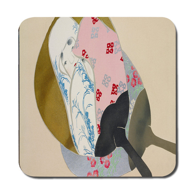 Placemat and Coaster Set With Abstract Floral Pattern