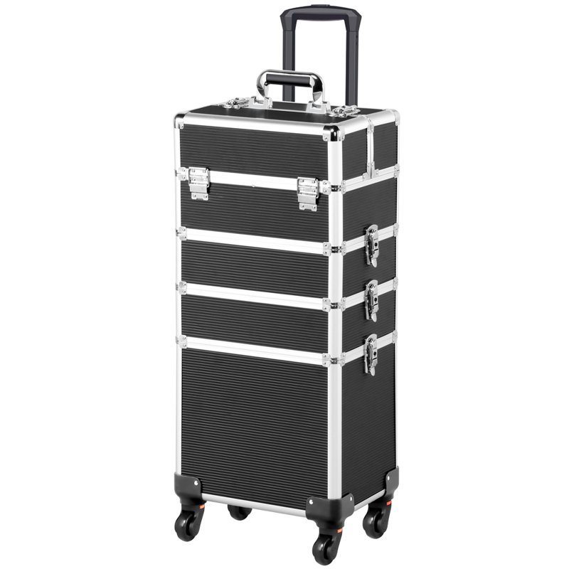 Abrams Professional Makeup Train Case 4 in 1 Rolling  Makeup Case, Black/Silver