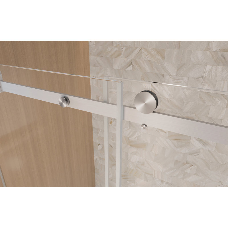 Frameless Single Sliding Shower Door  56-60 "W X 60" H, 1/4 "(6 Mm) Clear Tempered Glass, Explosion Proof Film, Stainless Steel Handle  Square Tube Track ,Brushed Nickel