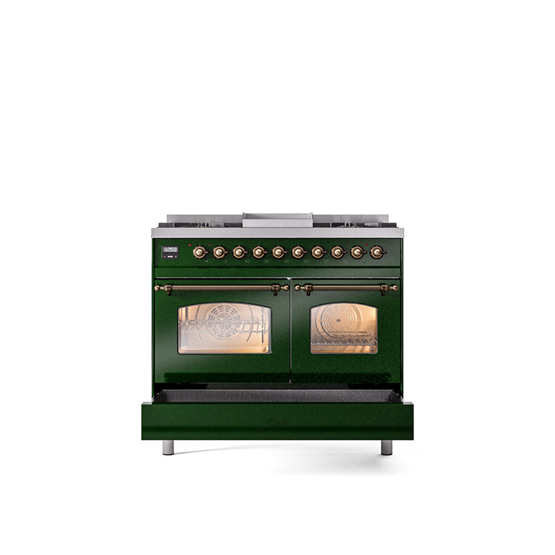 ILVE Nostalgie II 40 in Dual Fuel Range, Liquid Propane, Emerald Green/Bronze