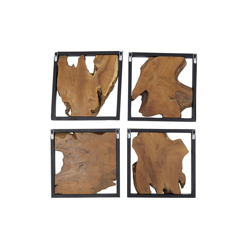Ensemble de 4 décorations murales en bois de teck faites à la main Parthenon 