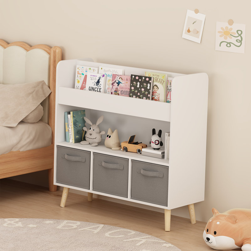 Bibliothèque pour enfants avec 3 bacs en tissu