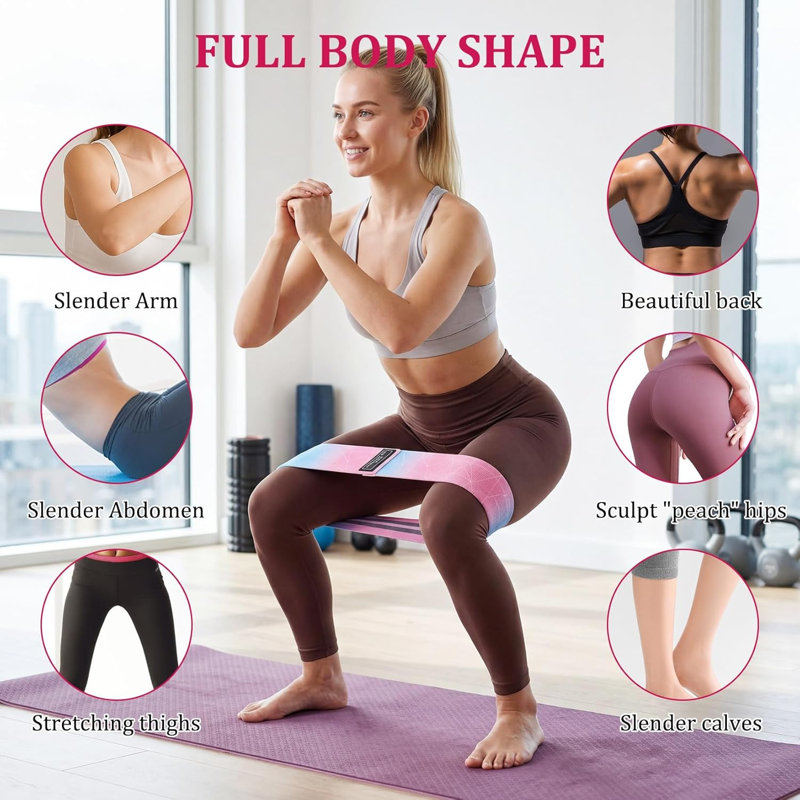 Durable & Comfortable Fabric Resistance Bands – 6-Pack Exercise Loops for Home Gym, Yoga, Pilates – Heavy/Medium/Light Strength Levels – For Women & Men – Ideal for Glutes, Legs, Full Body