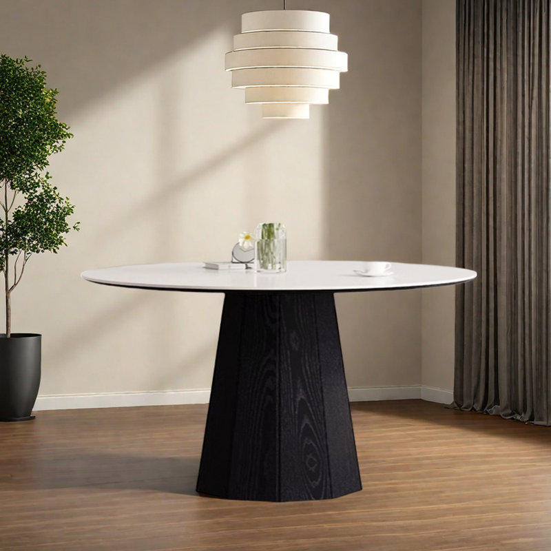 Modern Minimalist Durable Rock Slab Round Table, 29.52"H x 59.05"L x 59.05"W, White