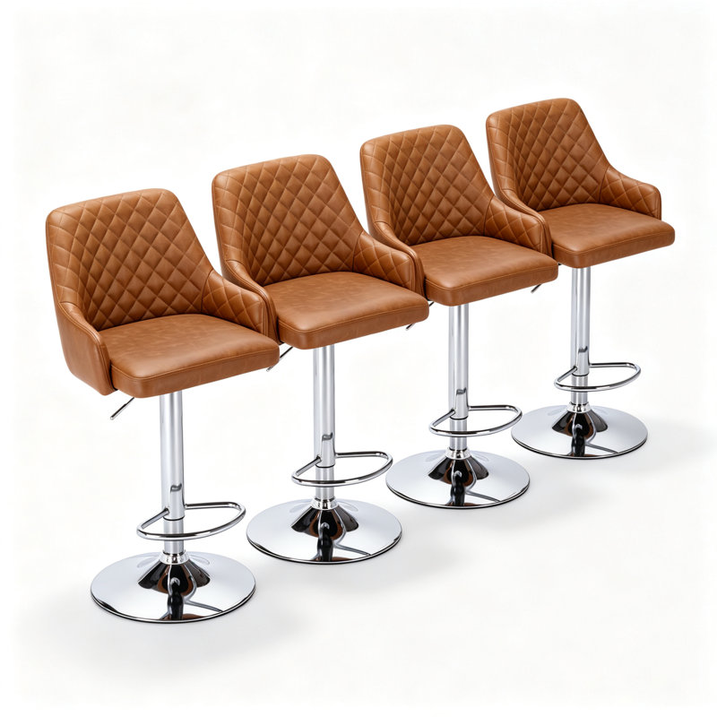Ensemble de 4 tabourets de bar Aryelle, tabourets réglables à hauteur de comptoir avec dossier et accoudoirs, chaises de bar pivotantes modernes avec repose-pieds, tabourets de cuisine en polyuréthane revêtus d'îlot de cuisine, brun
