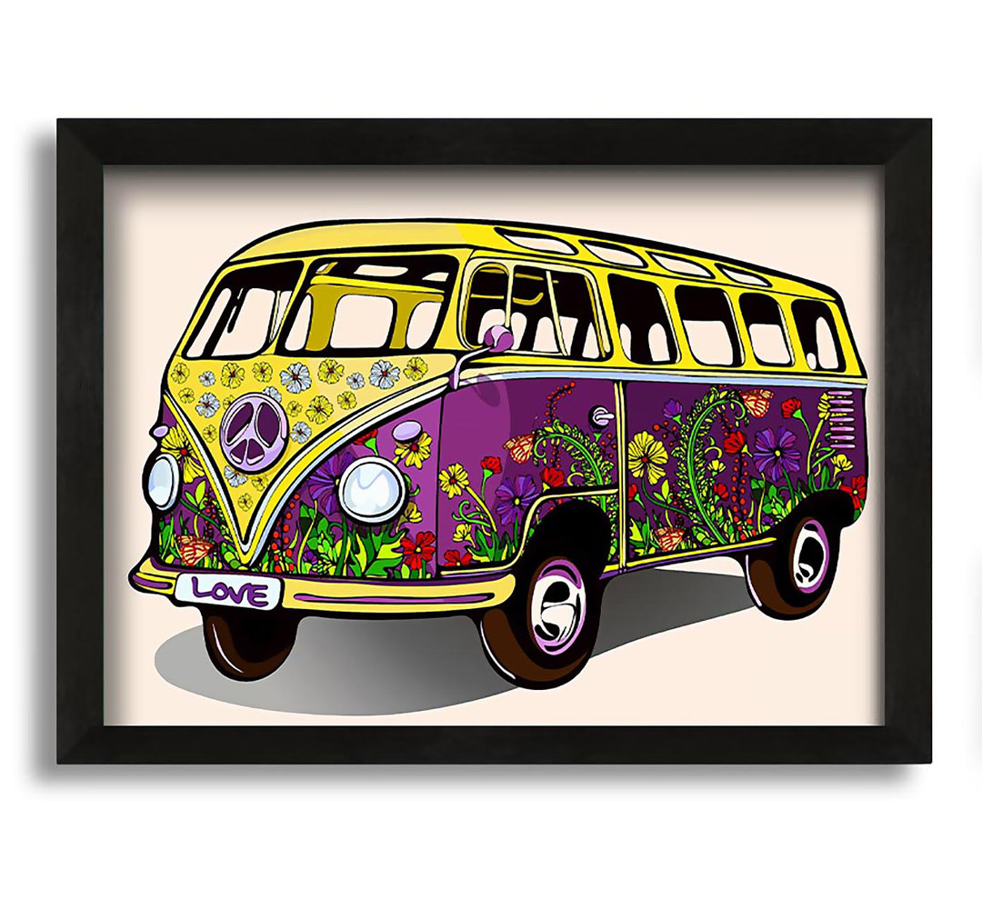 Gerahmtes Leinwandbild Flower Power Vw Camper Van