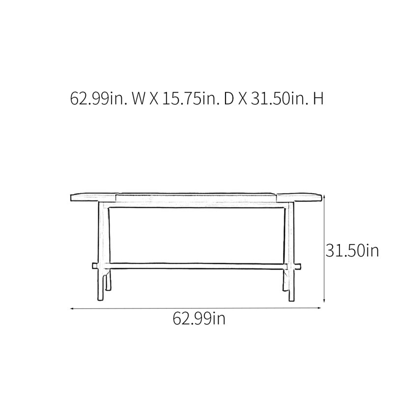 Console campagne rétro, H 31,5 po x l 62,99 po x P 15,75 po