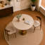 Table de salle à manger ronde de 85 cm (33,5 po) en pierre frittée et pieds en bois d'hévéa, piétement design en bois d'hévéa avec accents en osier tressé à la main et base en acier inoxydable pour cuisine, appartement et bistrot-242051160