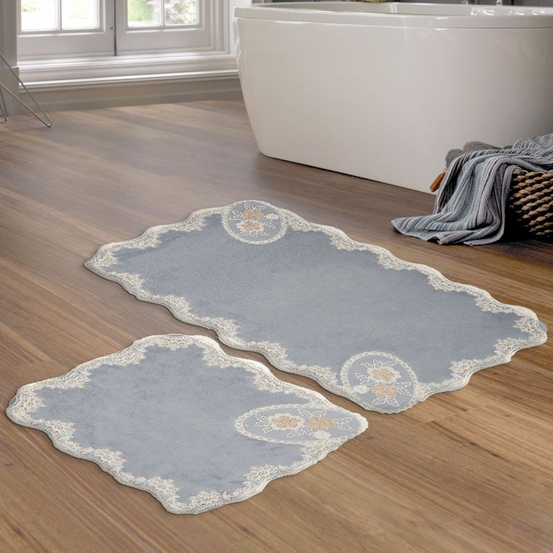 Ensemble de tapis de bain Premium (2 pièces), 19,7 po x 23,6 po et 23,6 po x 39,4 po | 100% polyester, hauteur des poils de 0,6 po | Dessous antidérapant, antibactérien, lavable à la machine | Idéal pour la sécurité et le confort de la salle de bai