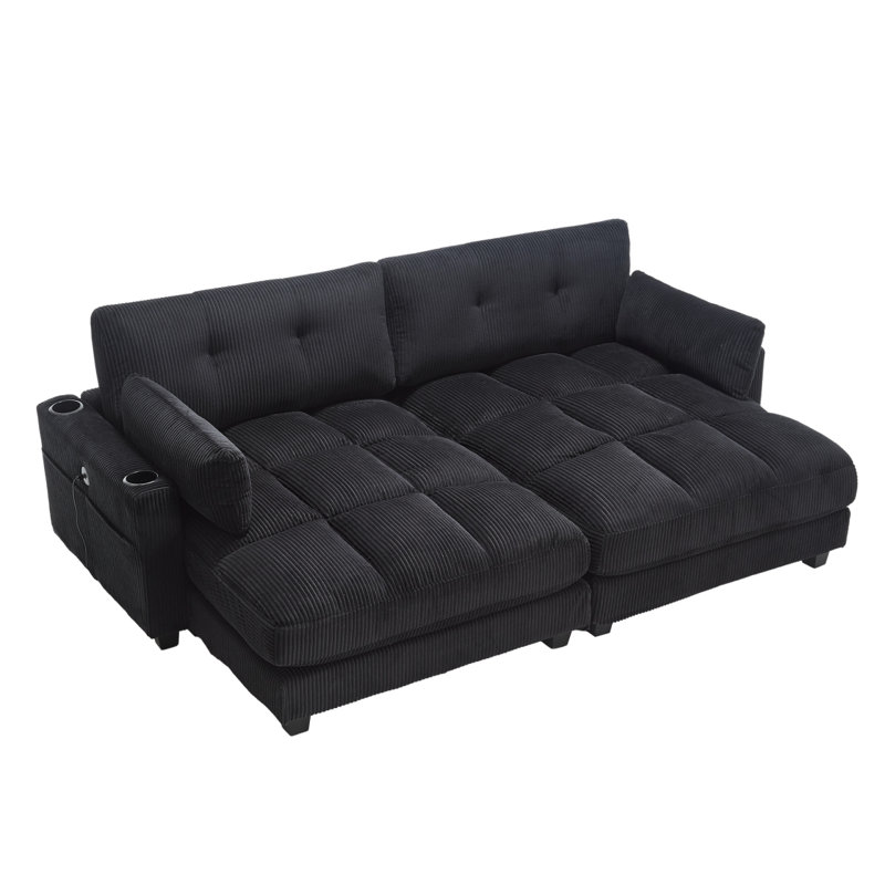 Canapé-lit confortable en velours côtelé, Noir