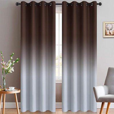 Yakamok 84 po de long rideaux brun et blanc grisâtre bloquant la lumière, rideaux obscurcissants dégradés de couleur dégradée avec œillets pour chambre à coucher, 52 po x 84 po, 2 panneaux