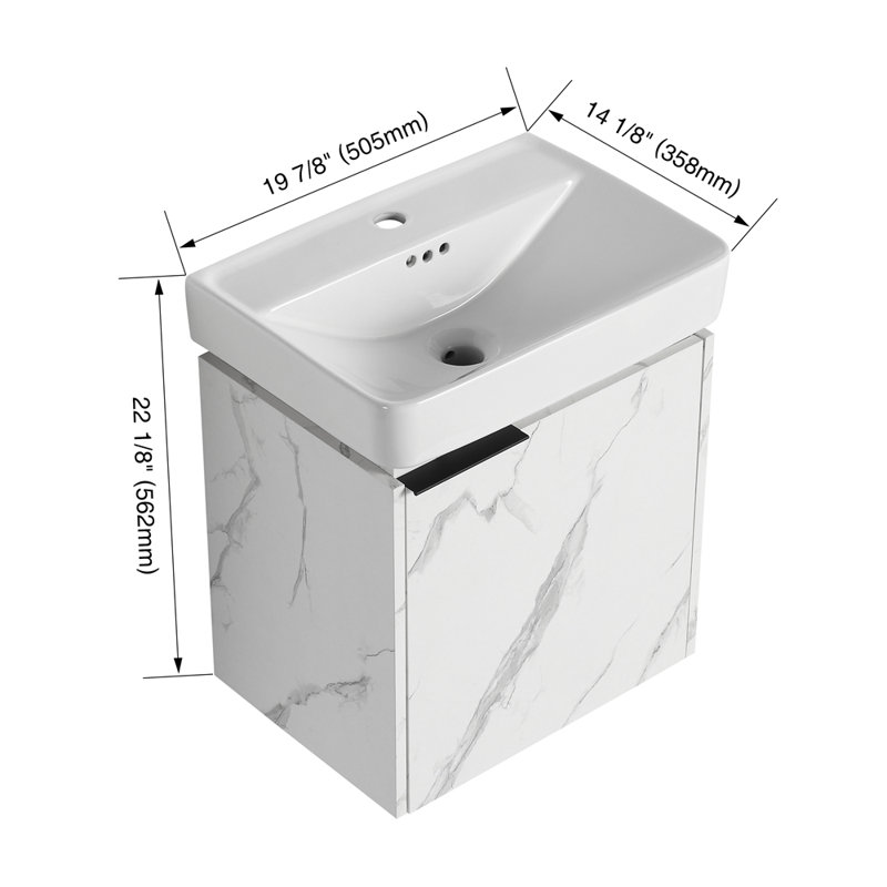 Meuble-lavabo mural 20 po avec lavabo en céramique, armoire de rangement avec portes