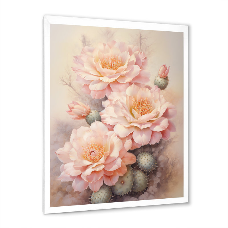 Yeidy, cactus rose, vert, impression romantique I, H 20 po x l 12 po x P 1 po, Cadre photo blanc