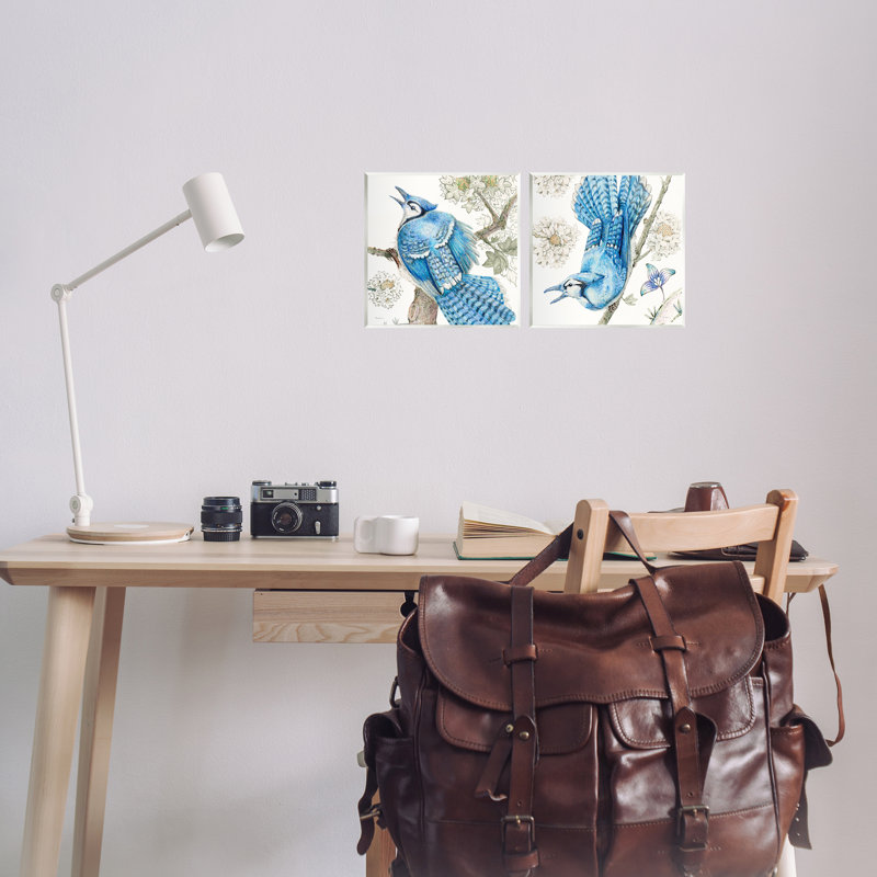 "Blue Jays with Blossoms", ensemble d'art sur plaque par Evelia Designs