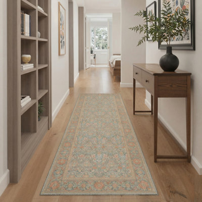 Tapis d'intérieur vintage sauge lavable à la machine Vireo avec envers antidérapant
