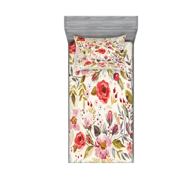 Microfiber Floral Sheet Set, Twin XL Sheet Set with Fitted Sheet